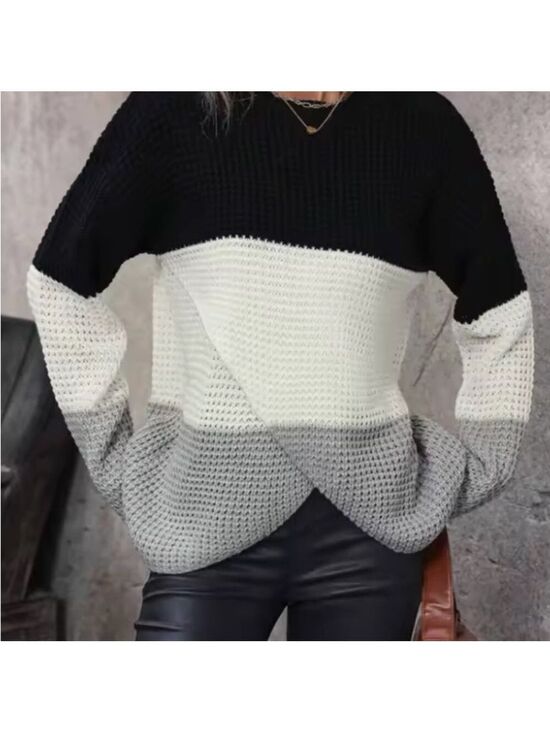 Chic Soul Sweaters - Chic Soul Colorblock Knit Sweater Black White Gray